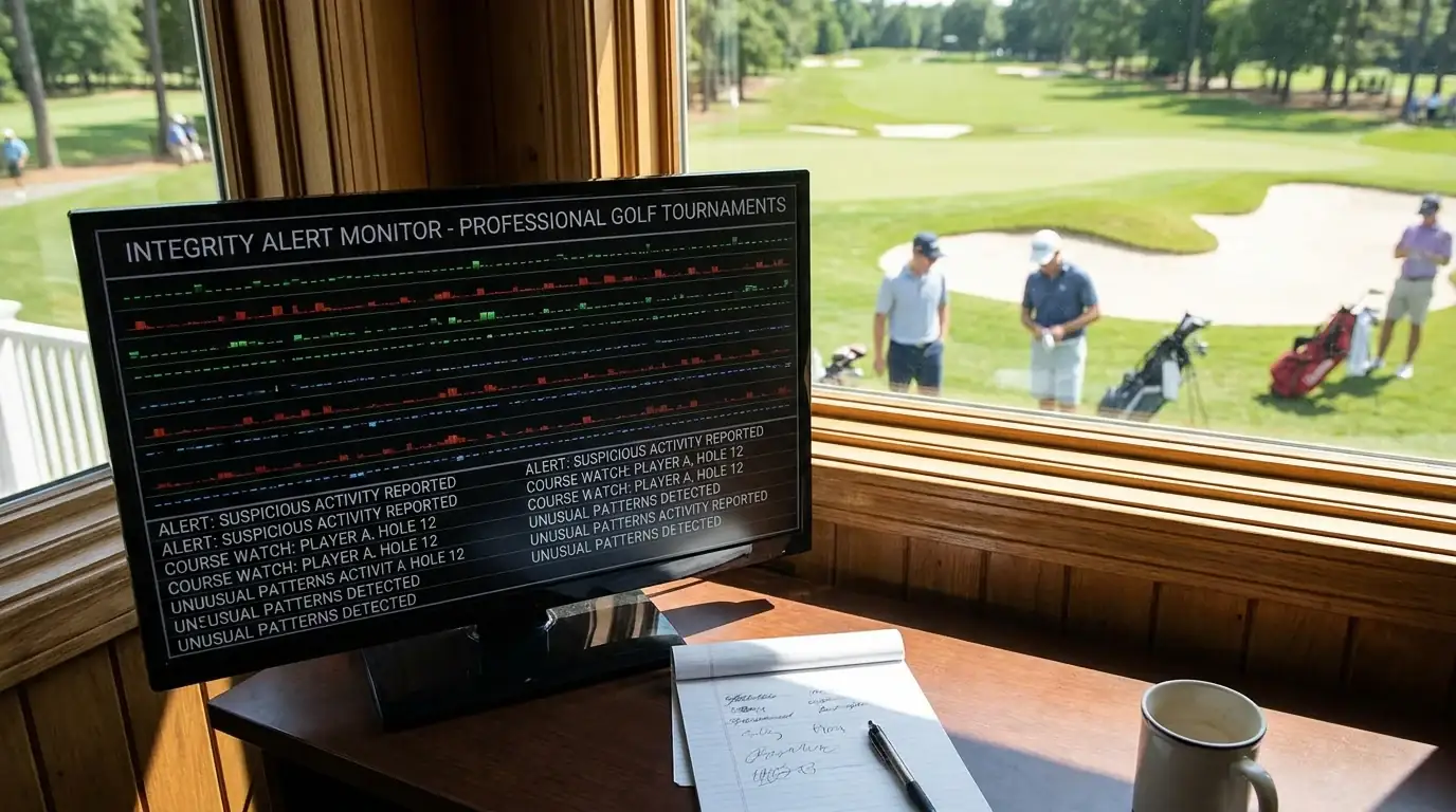 Monitoring screen showing integrity alerts for professional golf tournaments