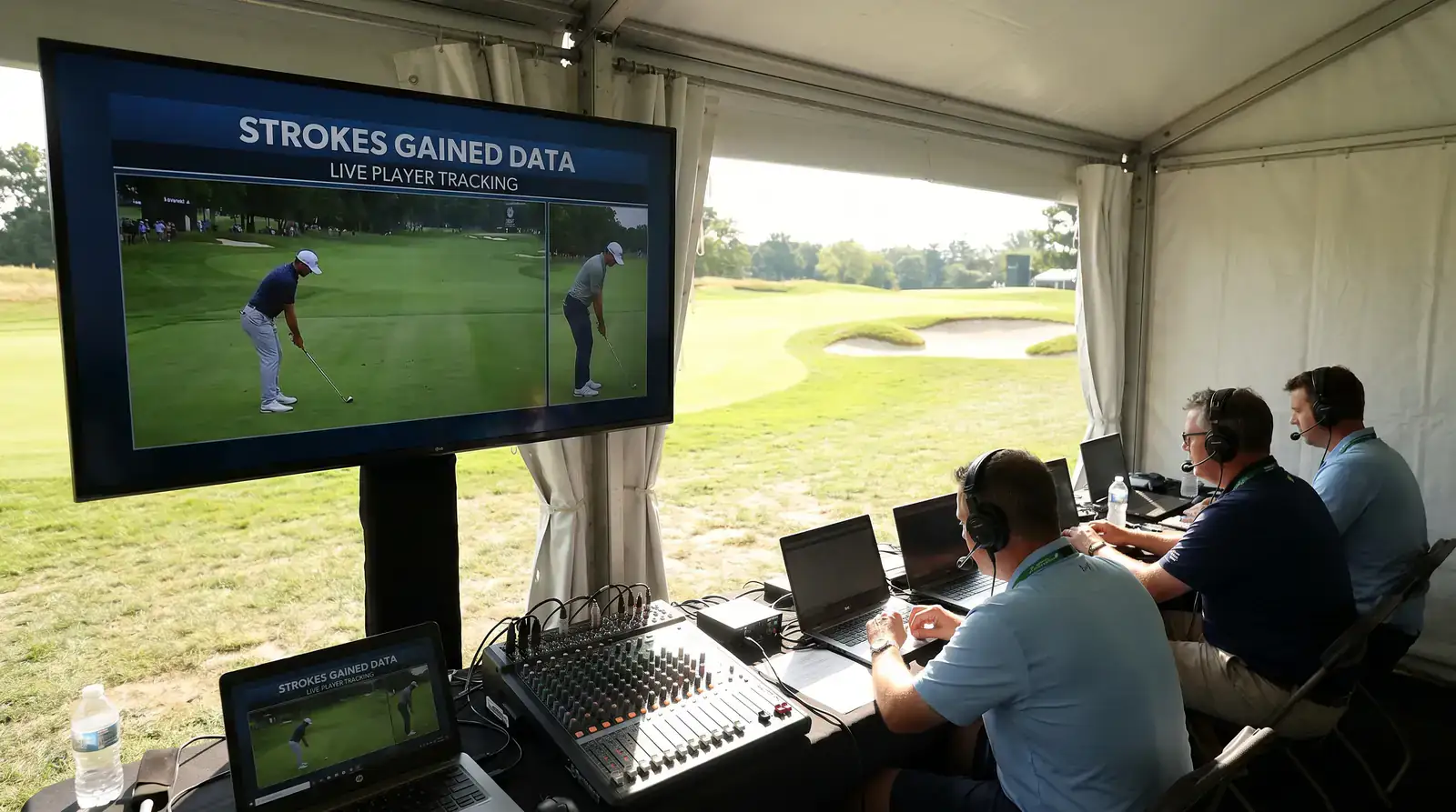 Strokes gained data appearing on Betcast broadcast alongside live player tracking