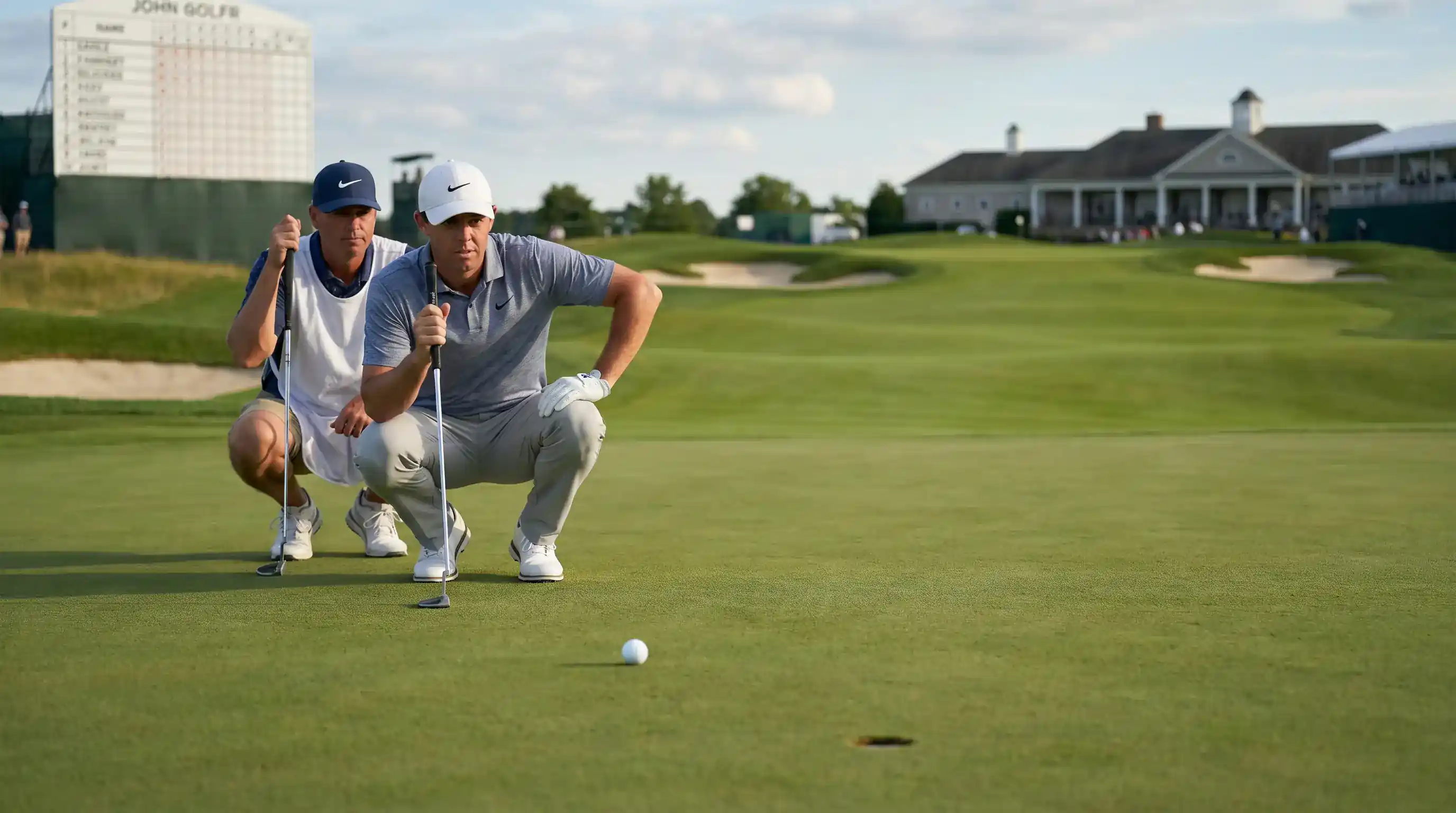 Golfer on the 18th green needing one more shot to secure a top-5 finish