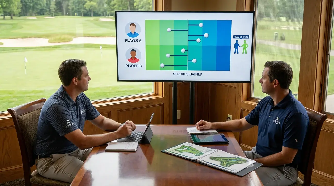Strokes gained comparison graphic showing two players matched in a head-to-head bet
