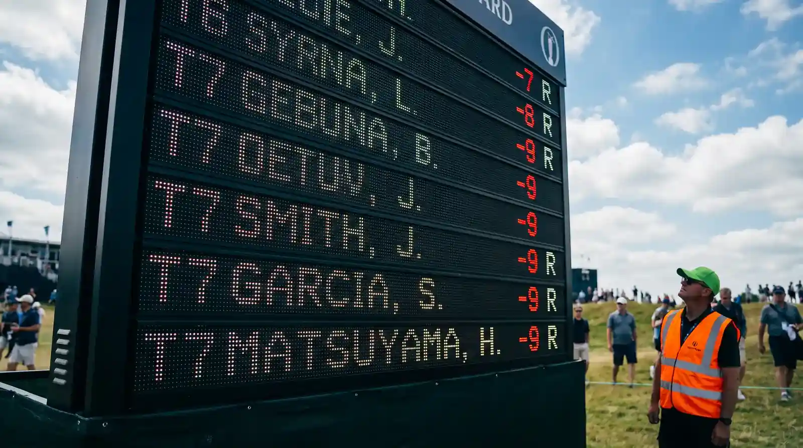 Golf leaderboard showing three players tied for seventh place triggering dead-heat settlement