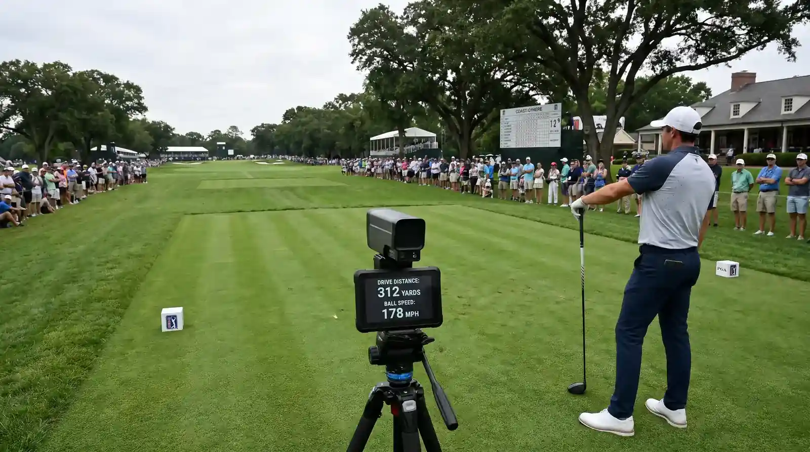 Radar tracking system measuring drive distance on a PGA Tour tee box