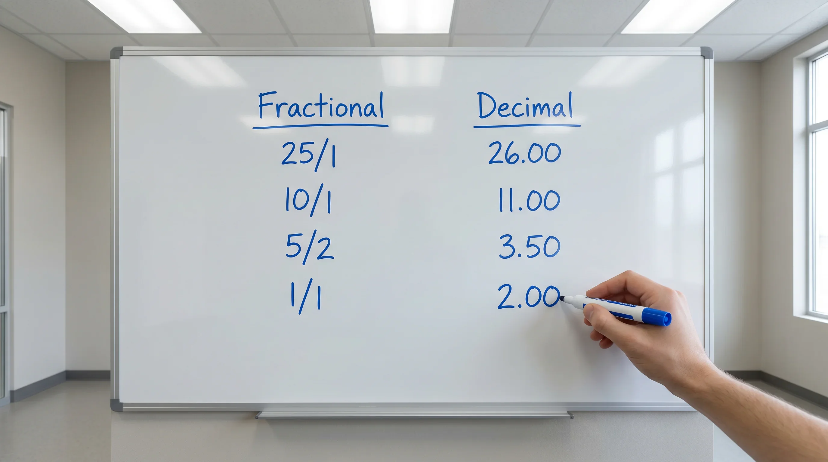 Side-by-side comparison of fractional and decimal golf odds on a UK betting platform