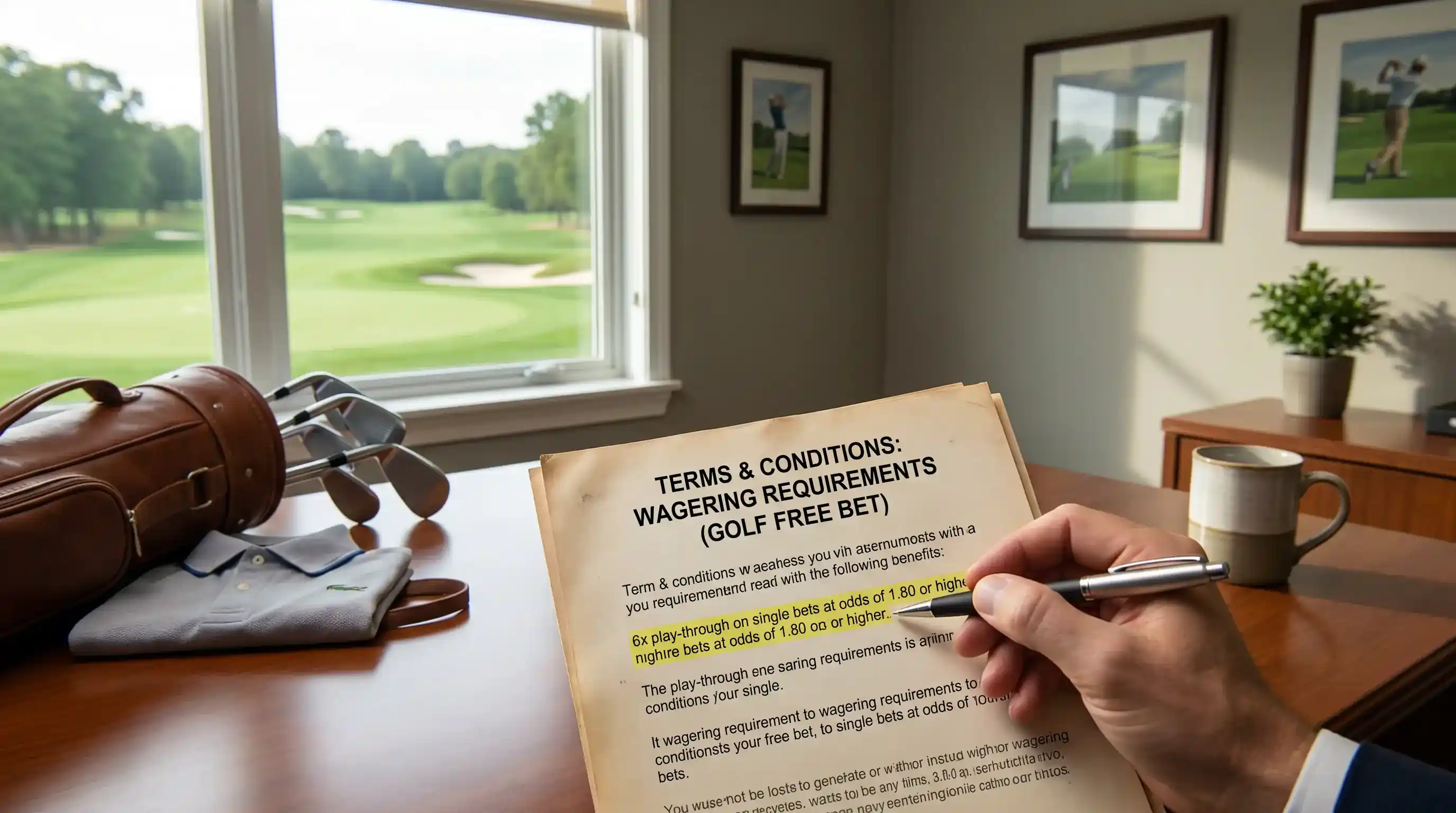 Terms and conditions document highlighting wagering requirements for a golf free bet