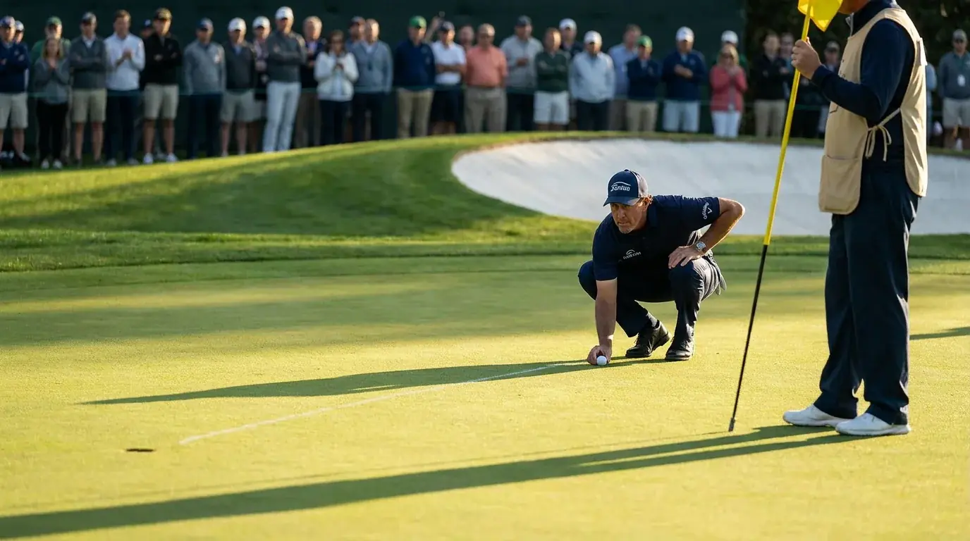 Golfer lining up a birdie putt on a par-5 green during a prop bet scoring market