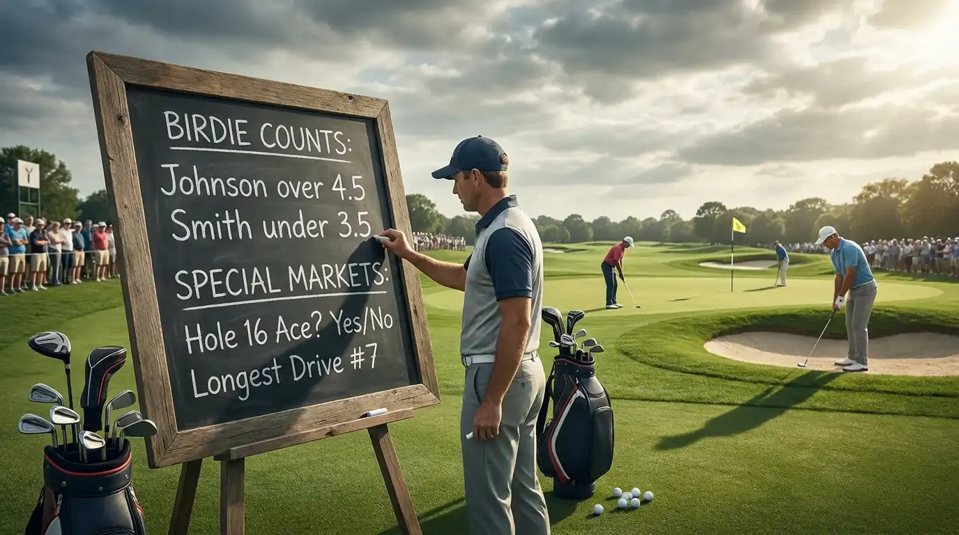 Proposition betting markets showing birdie counts and special markets at a golf tournament