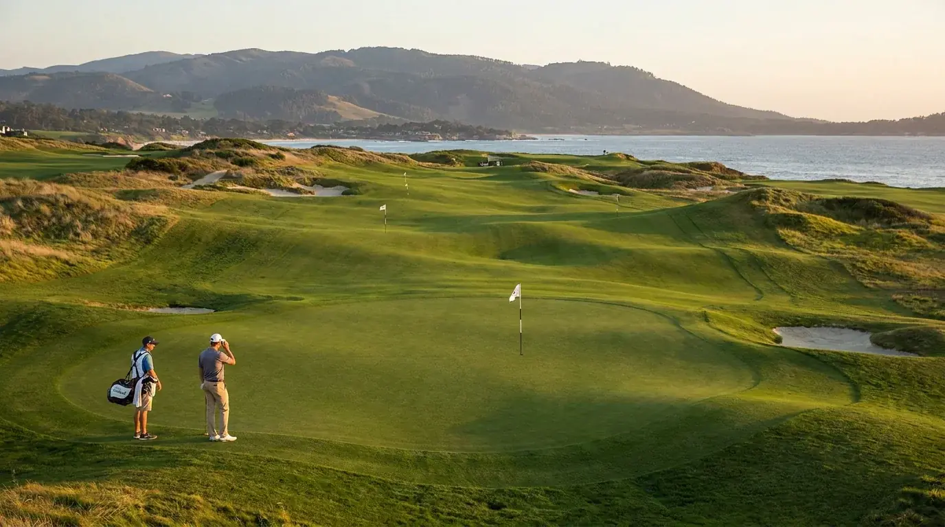 Undulating green with severe slopes and pin position at a championship course
