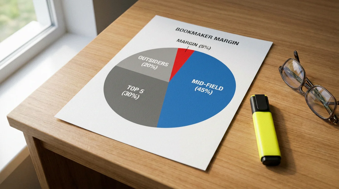 Simple chart illustrating implied probability and bookmaker overround across a golf outright market
