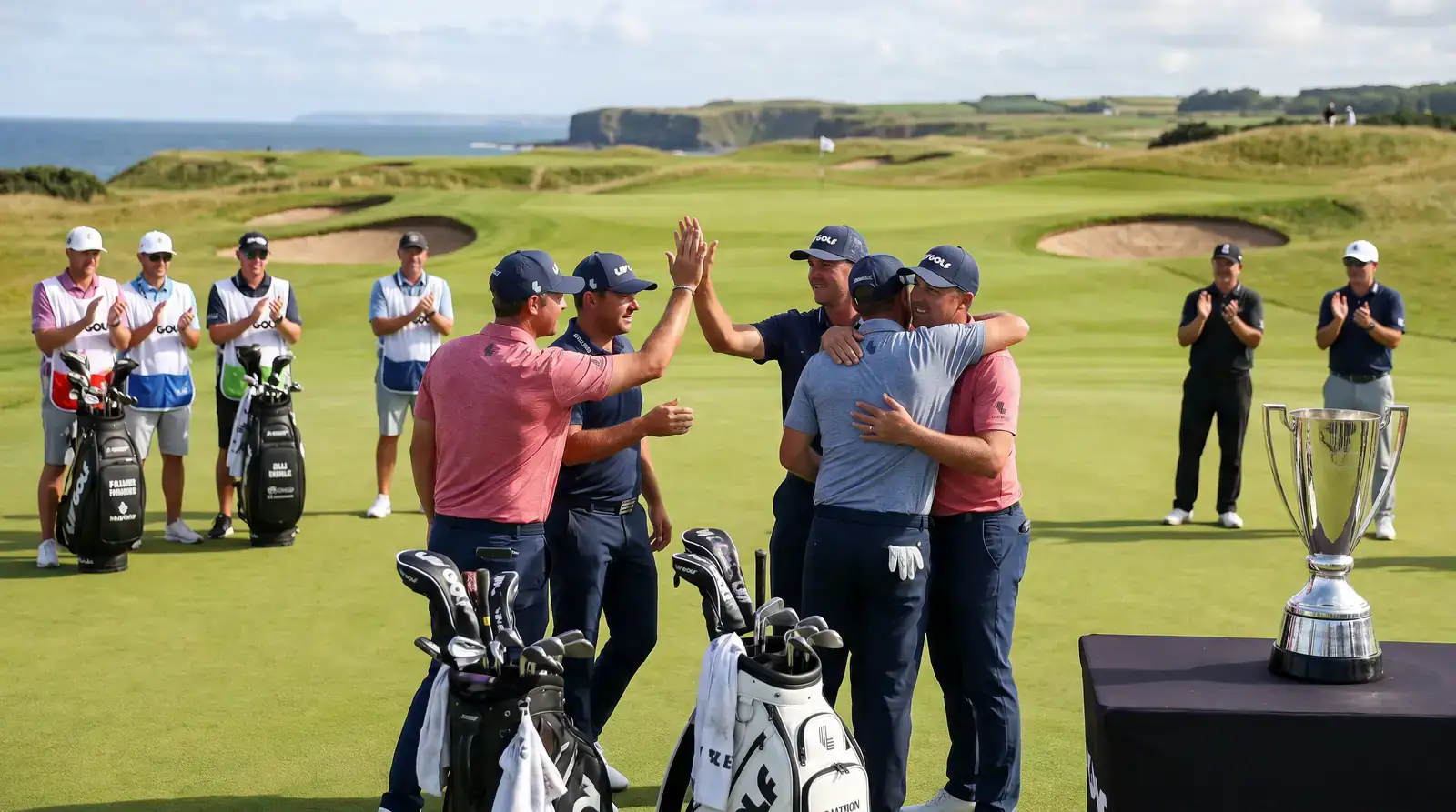 LIV Golf team celebrating after winning a team competition round