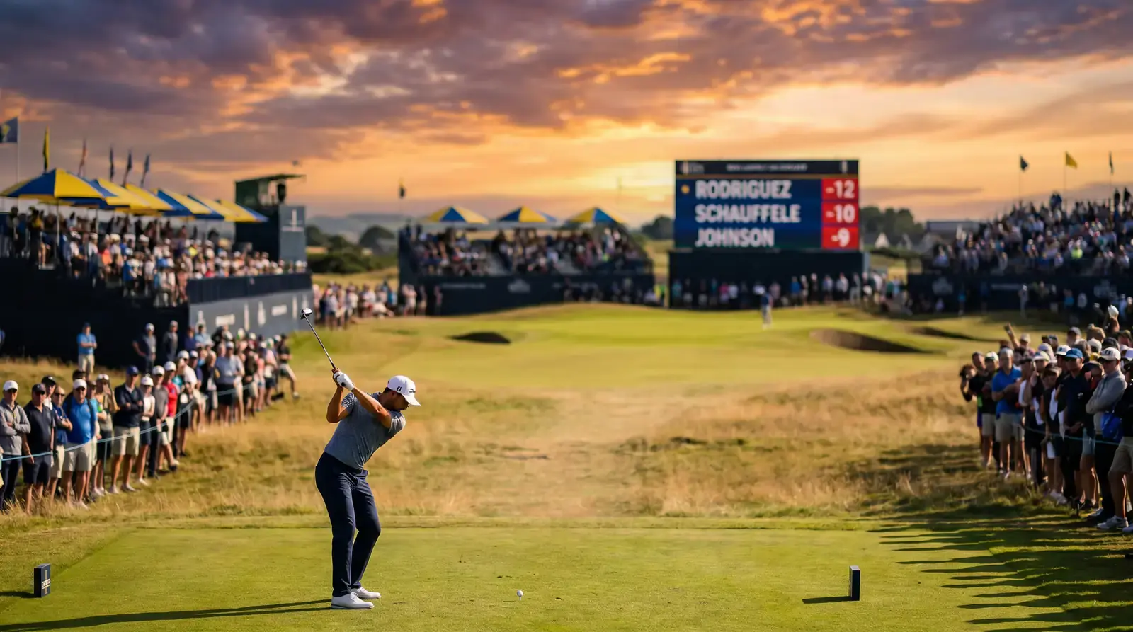 Live golf betting coverage showing real-time leaderboard data and in-play odds during a PGA Tour event
