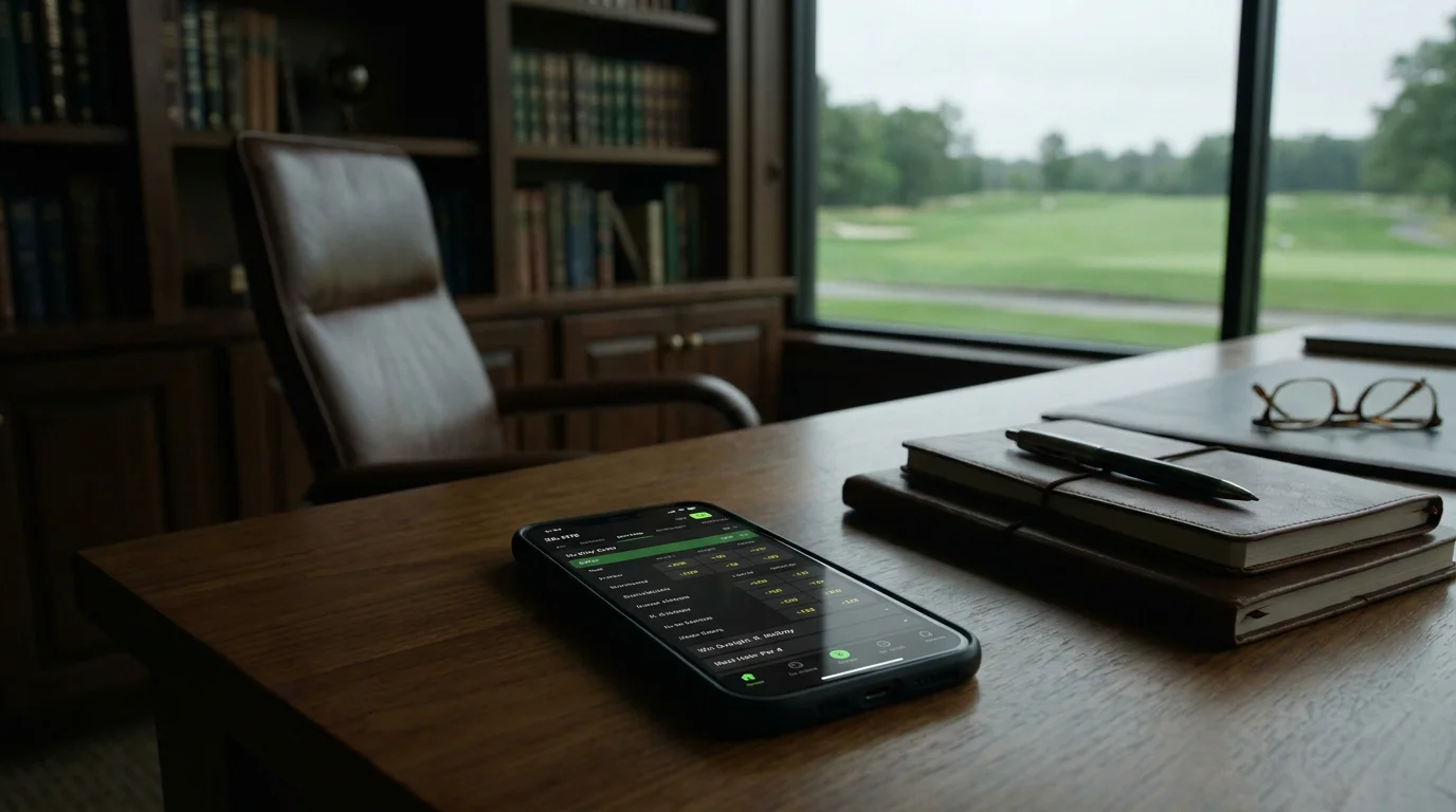 Close-up of a mobile screen showing rapidly updating live golf odds