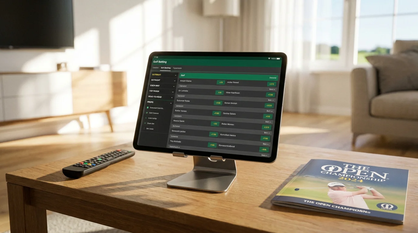 Wide selection of in-play golf markets listed on a UK betting platform during a PGA Tour event