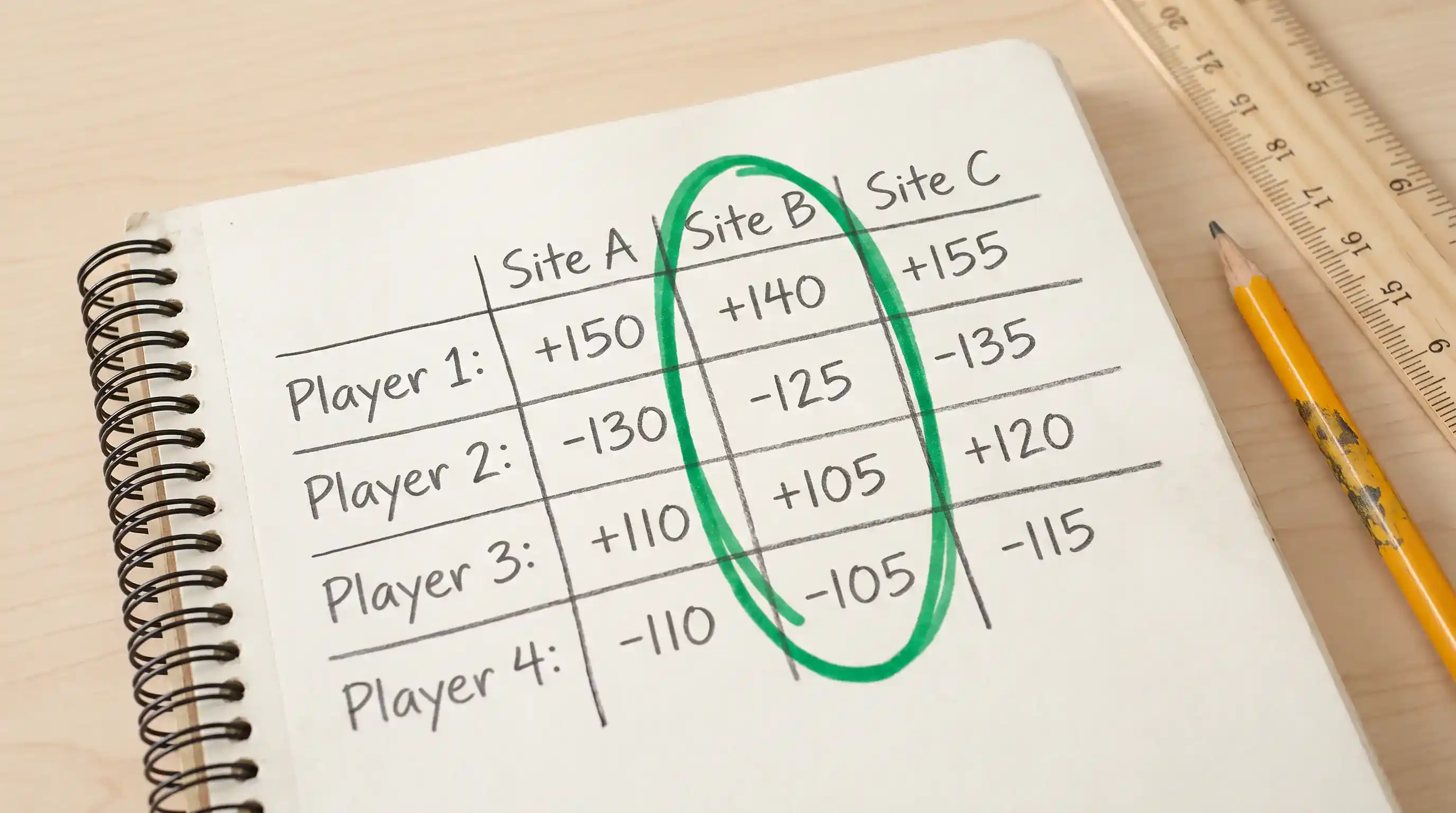 Odds comparison grid showing margin differences across UK golf betting platforms