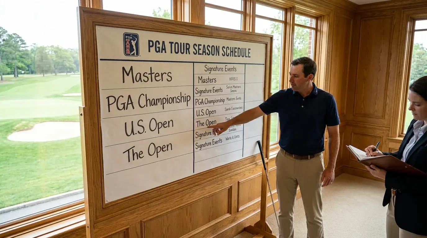 PGA Tour season schedule highlighting Signature Events and major championships