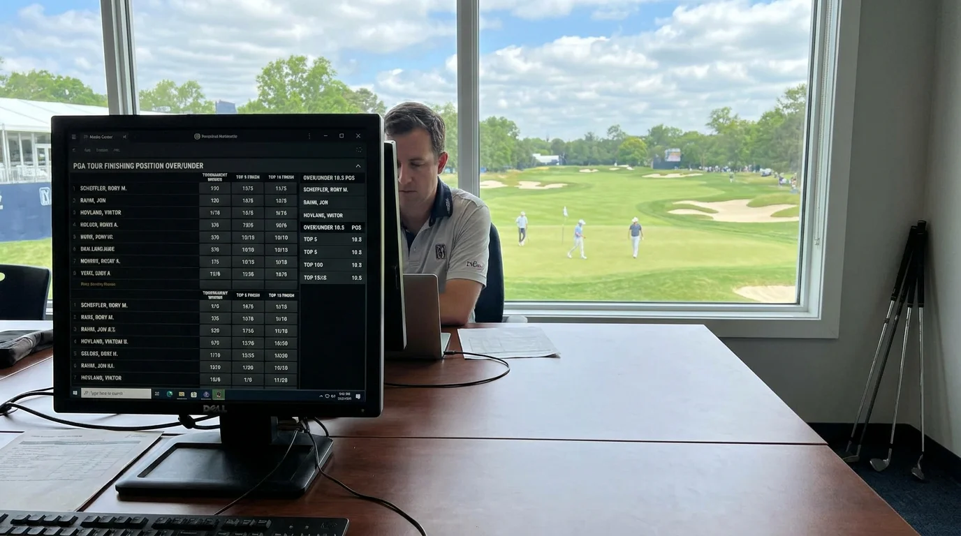 Betting screen showing finishing position over/under market for a golf tournament