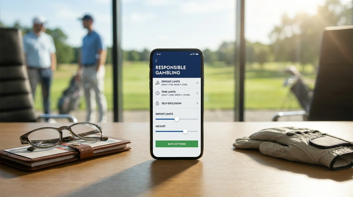 Responsible gambling settings screen in a UK betting app showing deposit and time limits
