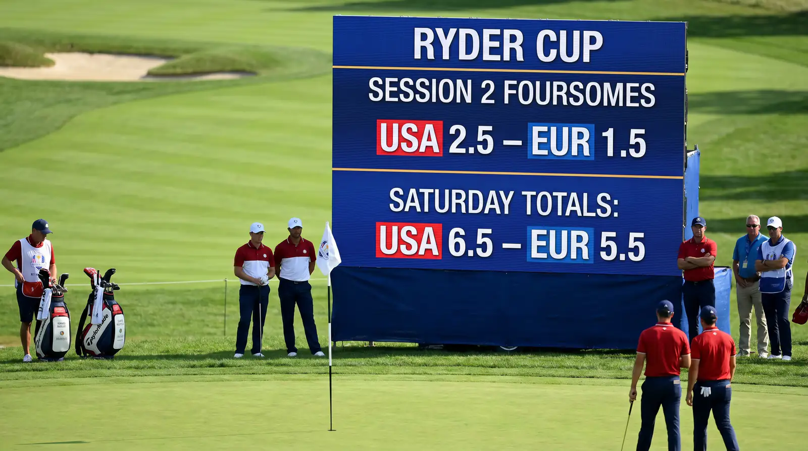 Ryder Cup team scoreboard showing session points and overall match status