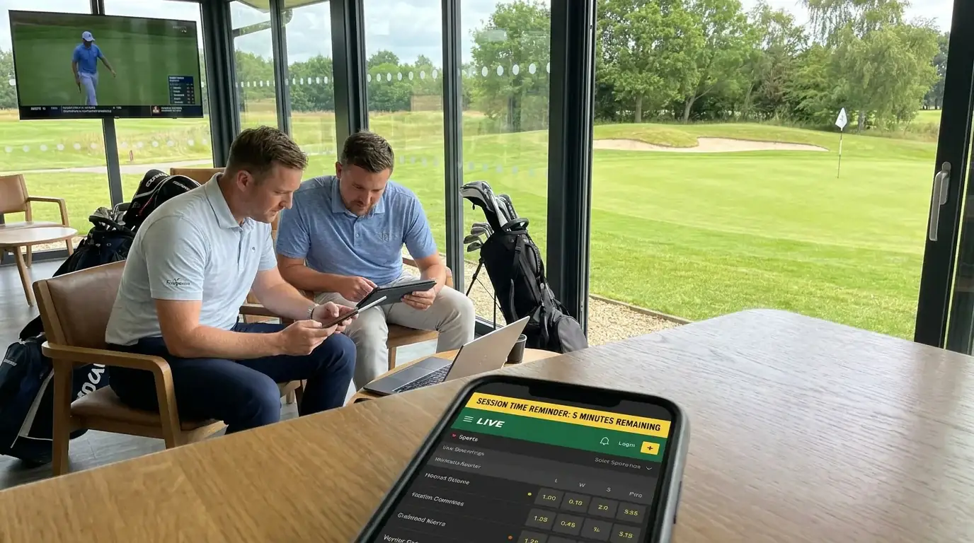 Session time reminder notification appearing on a phone during a live golf betting session