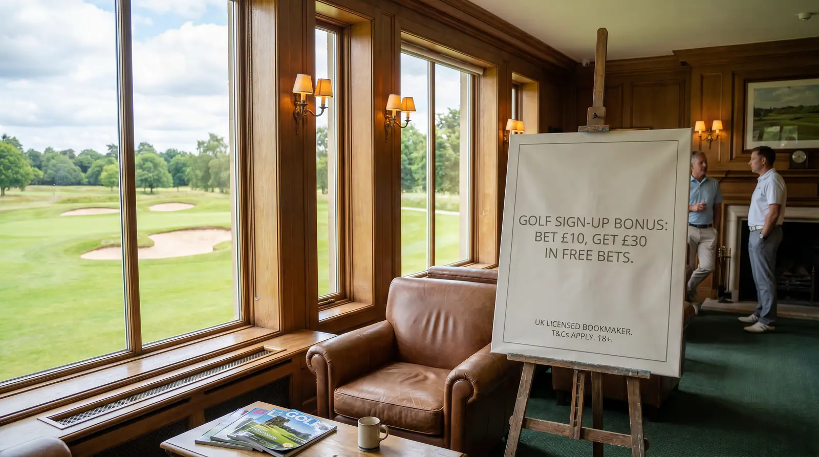 Sign-up bonus banner for a golf free bet offer at a UK-licensed bookmaker