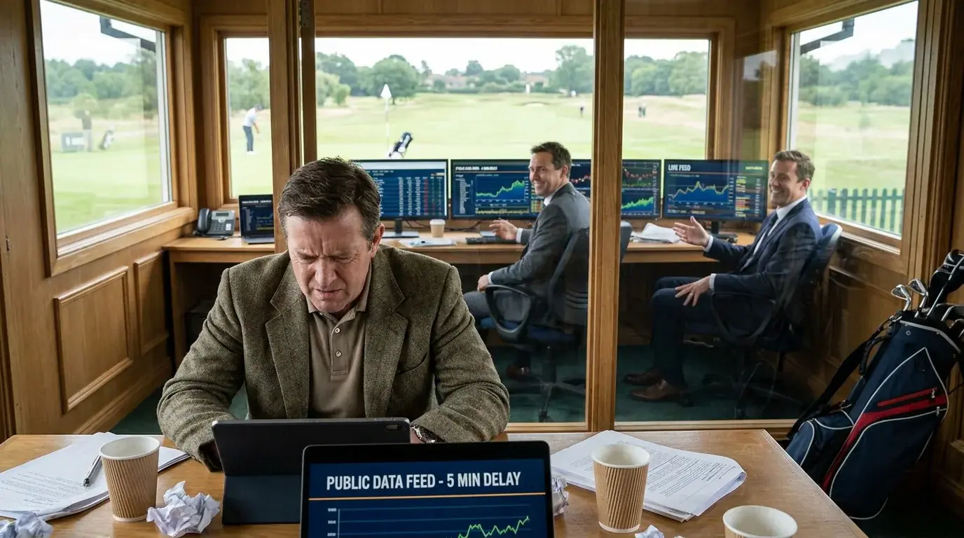 UK golf bettor viewing delayed public data while bookmakers access real-time feeds