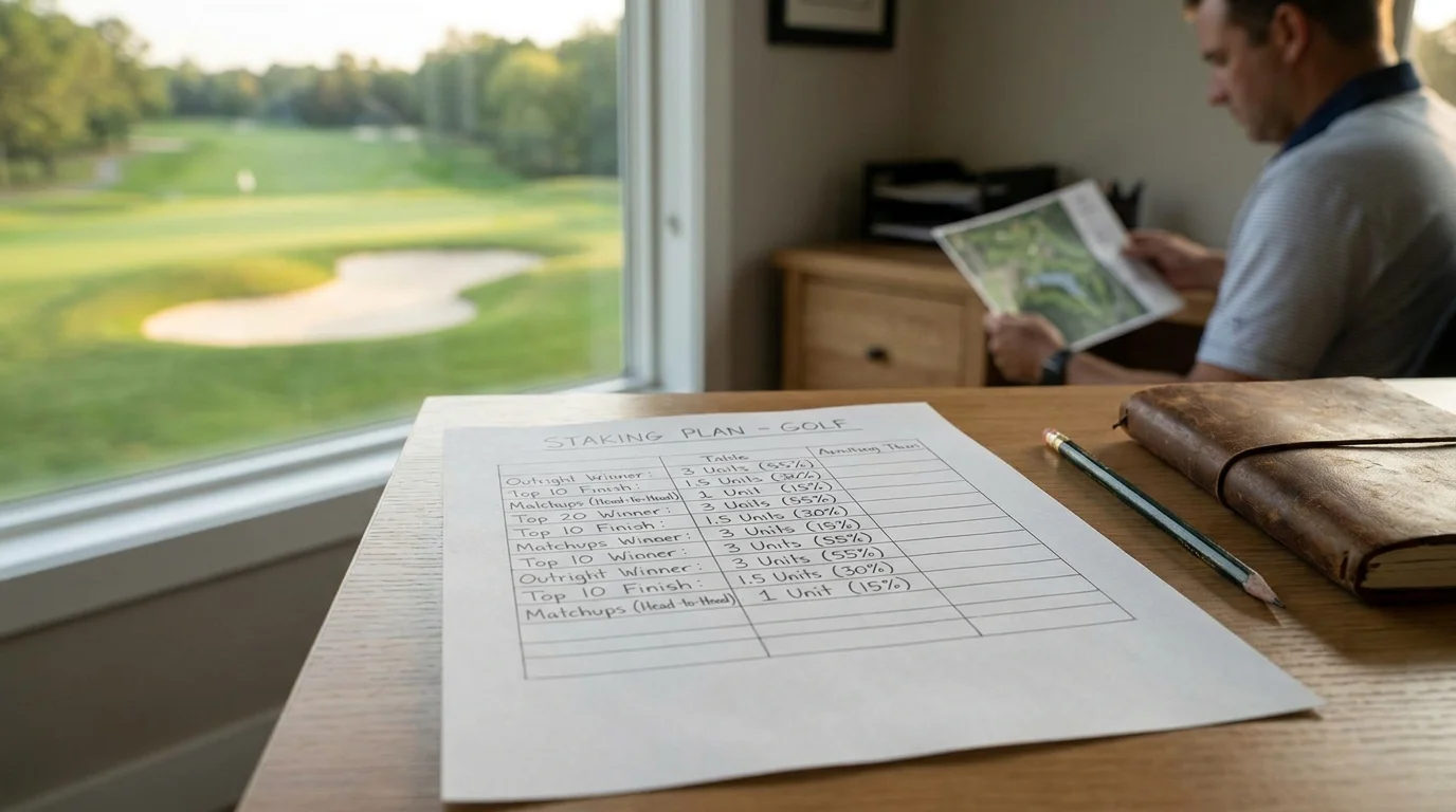 Written staking plan showing unit percentage breakdown for golf betting