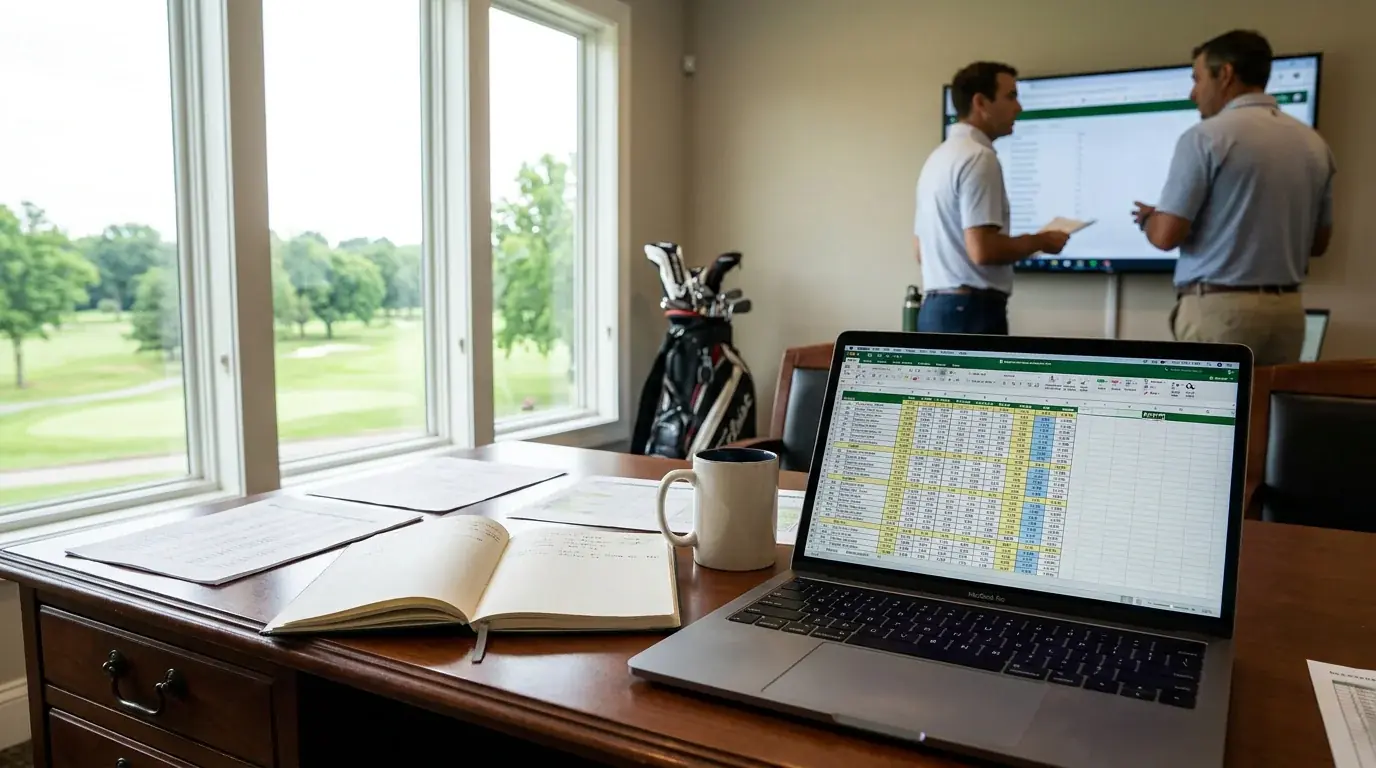 Spreadsheet tracking bet placement odds against closing lines over a golf season