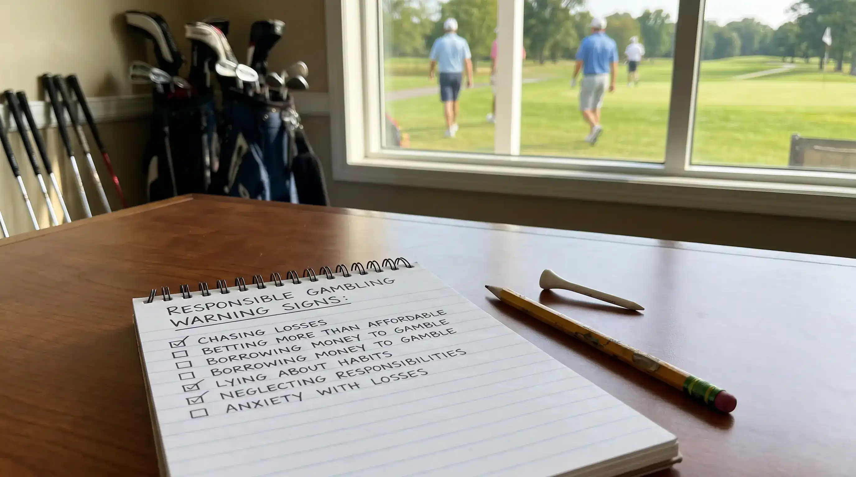 Checklist of responsible gambling warning signs written on a notepad