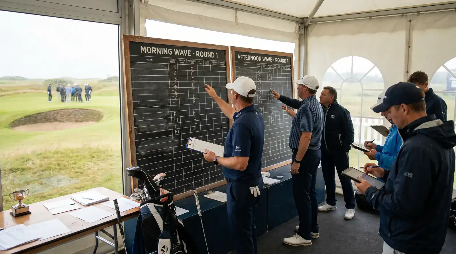 Scoring comparison showing the difference between morning and afternoon waves at The Open