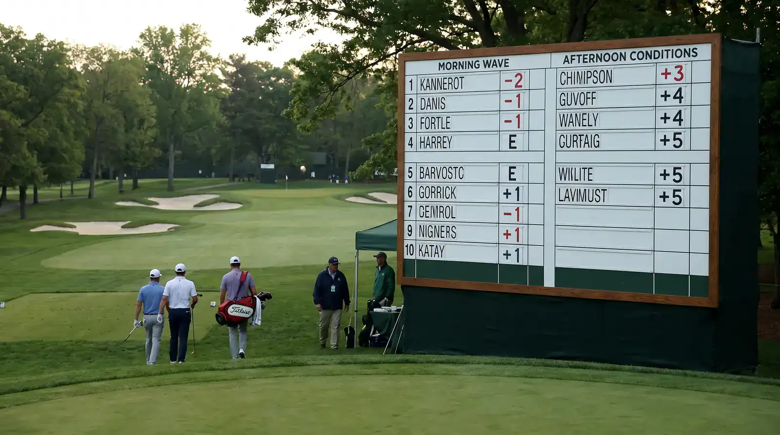 Morning wave scoreboard showing low scores compared to afternoon conditions at the same event