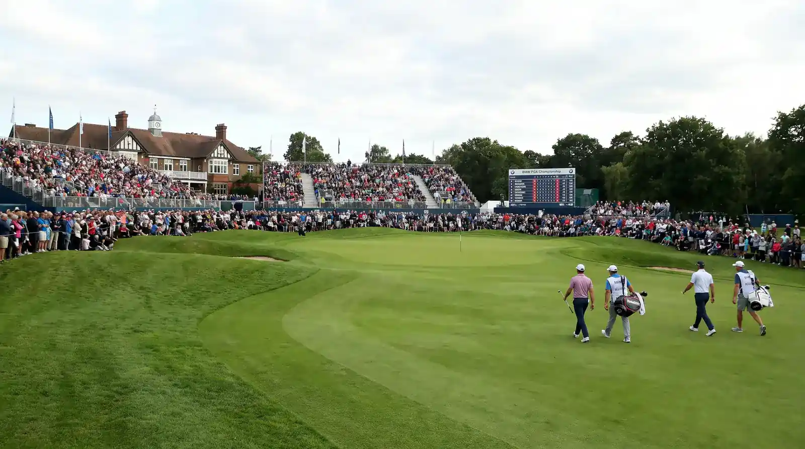 Wentworth West Course 18th hole during the BMW PGA Championship with packed grandstands